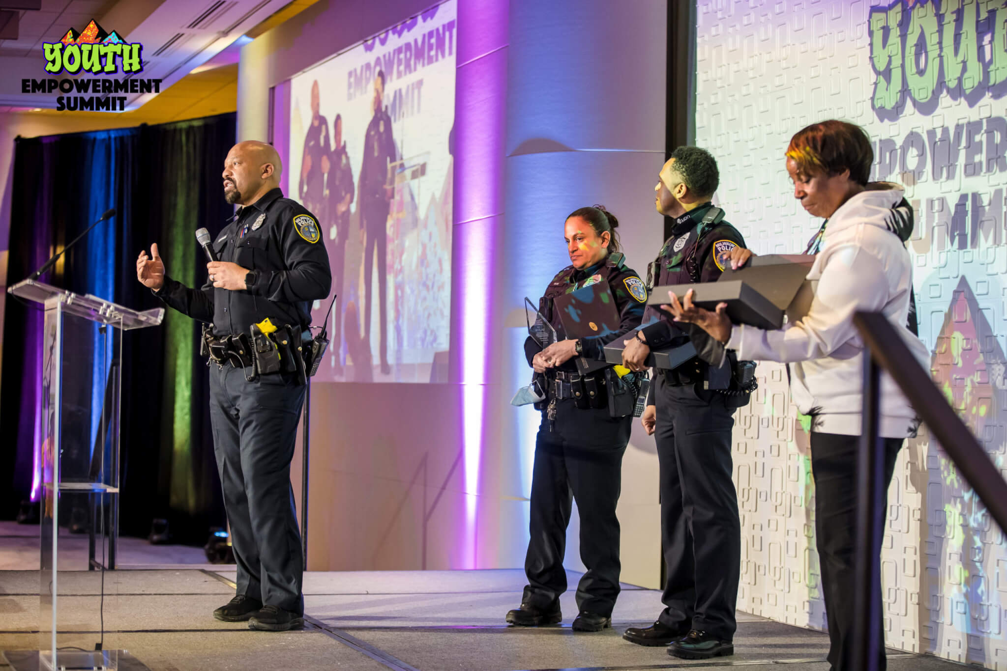 Milwaukee Police officers speaking at the 2022 Youth Empowerment Summit