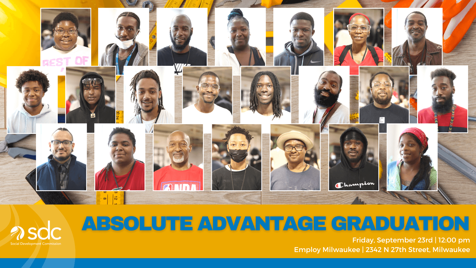 Absolute Advantage Graphic with graduate photos